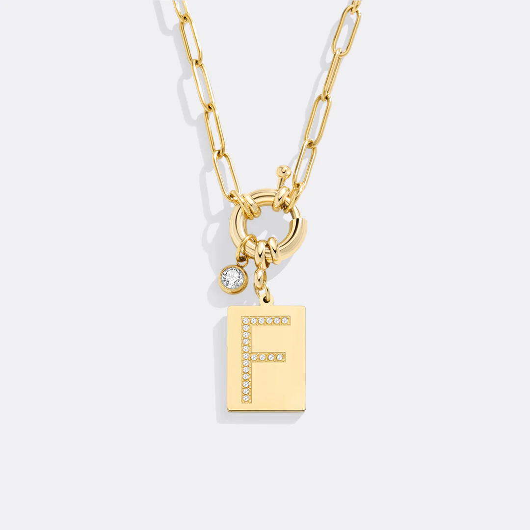 Pave Initial Pendant Necklace with Paperclip Chain - Image 106