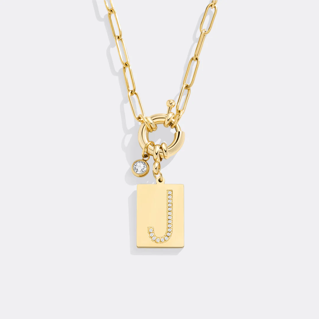 Pave Initial Pendant Necklace with Paperclip Chain - Image 109