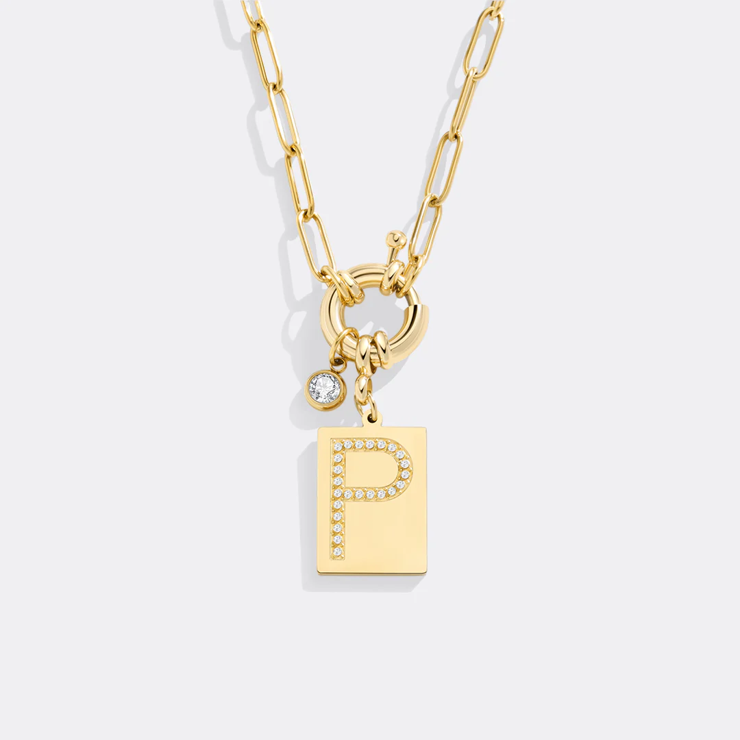 Pave Initial Pendant Necklace with Paperclip Chain - Image 114