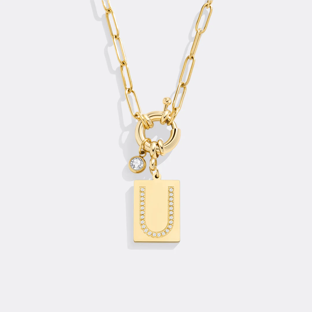 Pave Initial Pendant Necklace with Paperclip Chain - Image 117