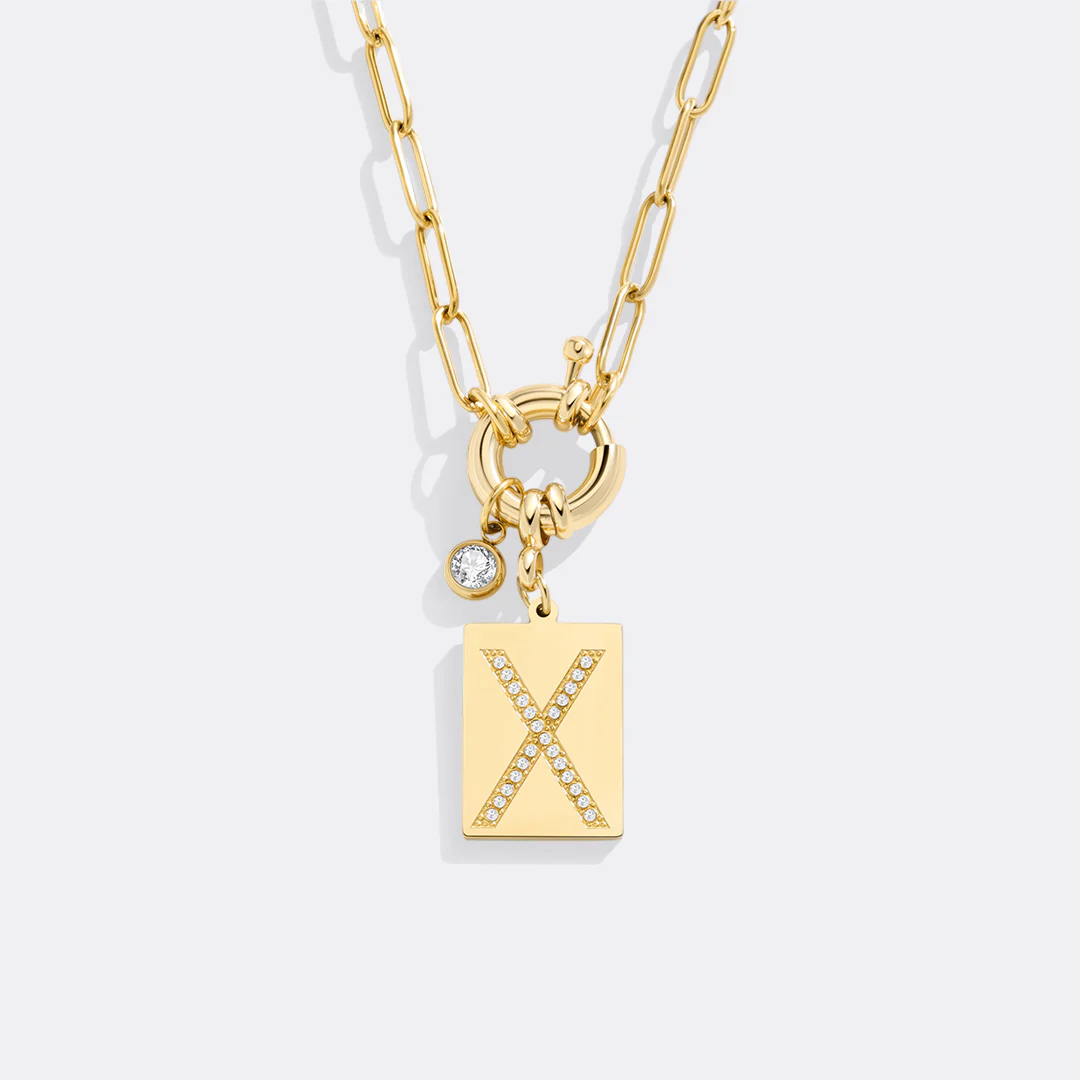 Pave Initial Pendant Necklace with Paperclip Chain - Image 129