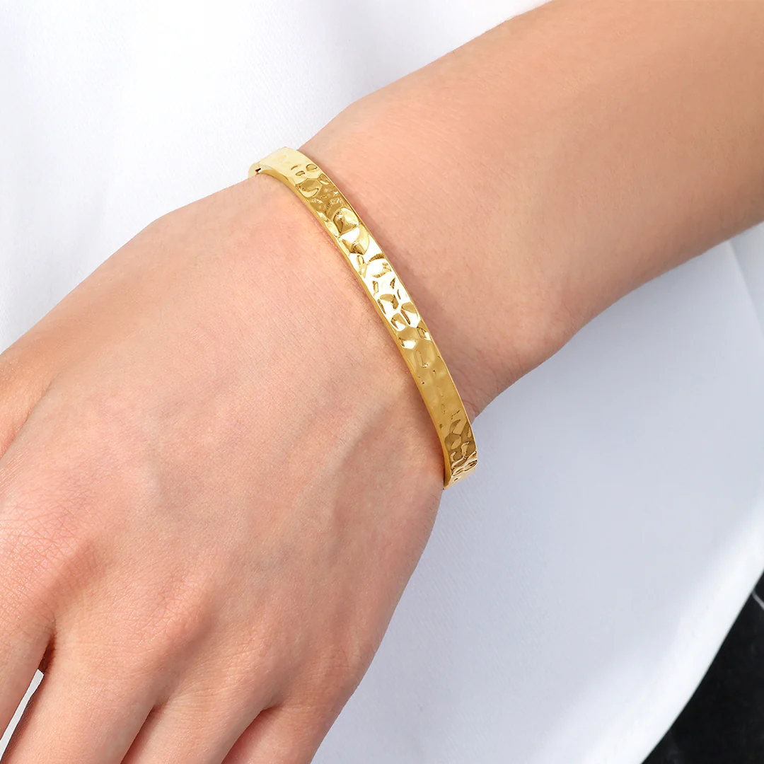 Hammered Gold Cuff Bracelet - Image 4