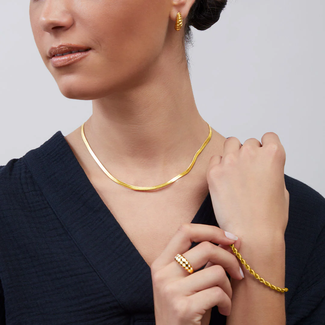 Herringbone Gold Chain Necklace - Image 24