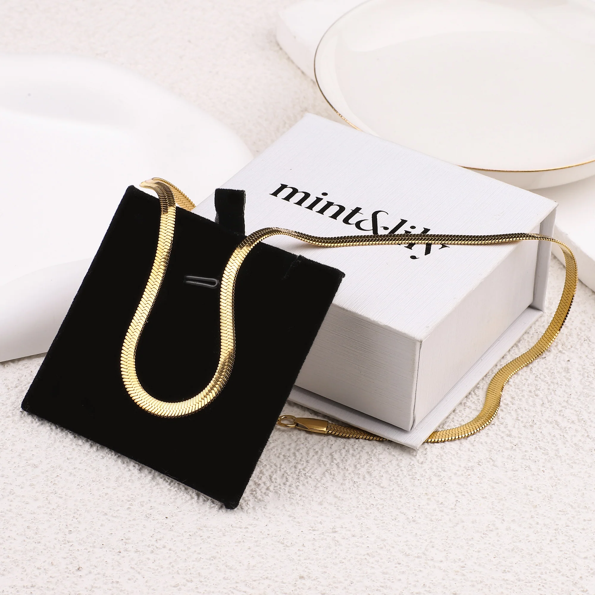 Herringbone Gold Chain Necklace - Image 33