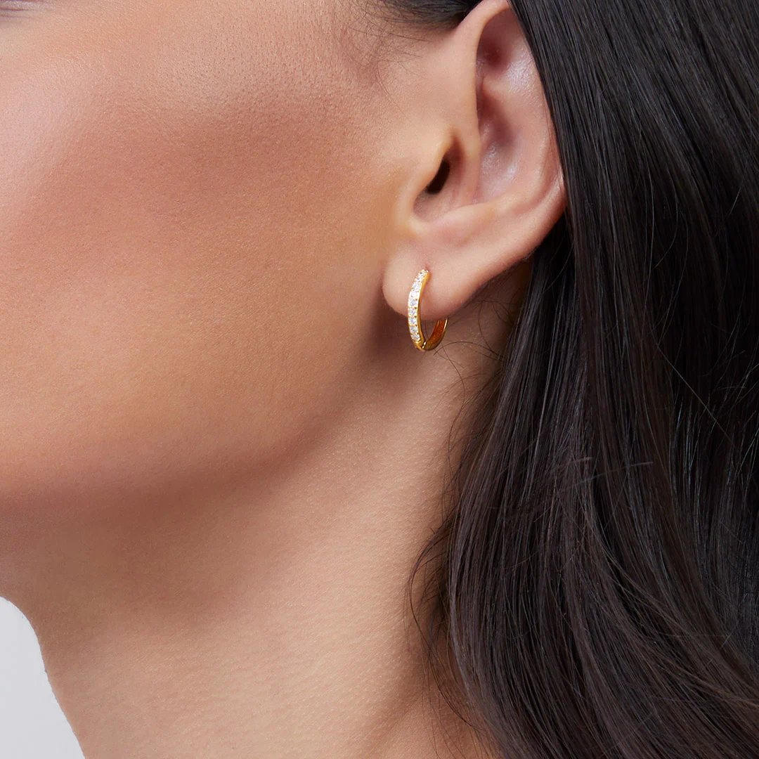 Pave Huggie Hoop Earrings - Image 6