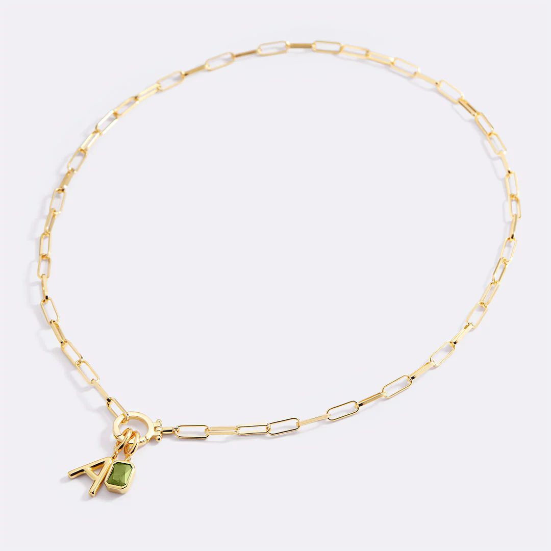 Mint Paperclip Necklace with Initial & Birthstone Charm - Image 34