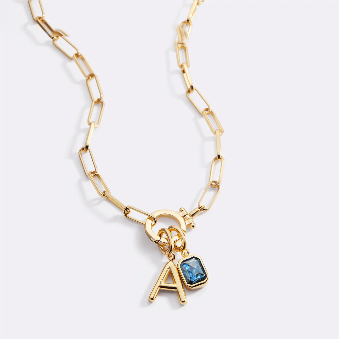 Mint Paperclip Necklace with Initial & Birthstone Charm - Image 4