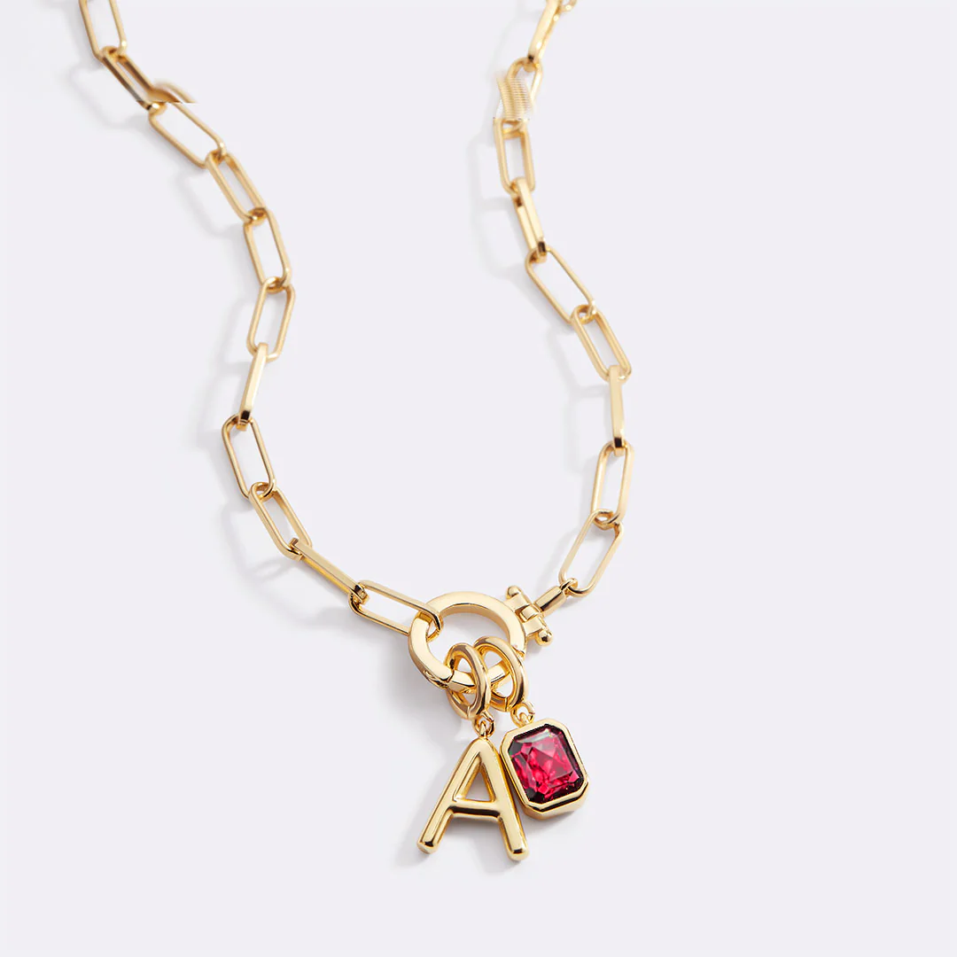 Mint Paperclip Necklace with Initial & Birthstone Charm - Image 48