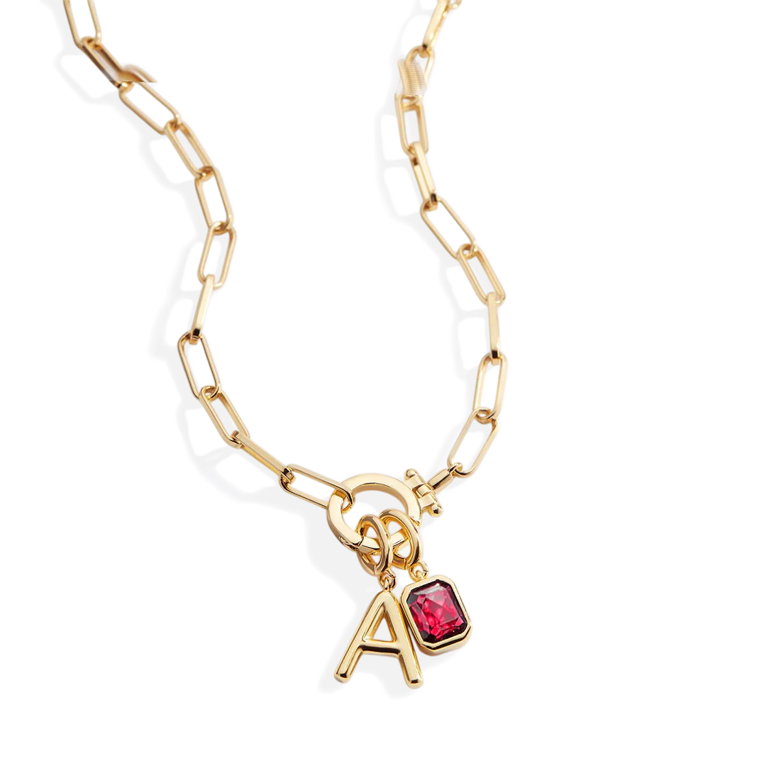 Mint Paperclip Necklace with Initial & Birthstone Charm - Image 55