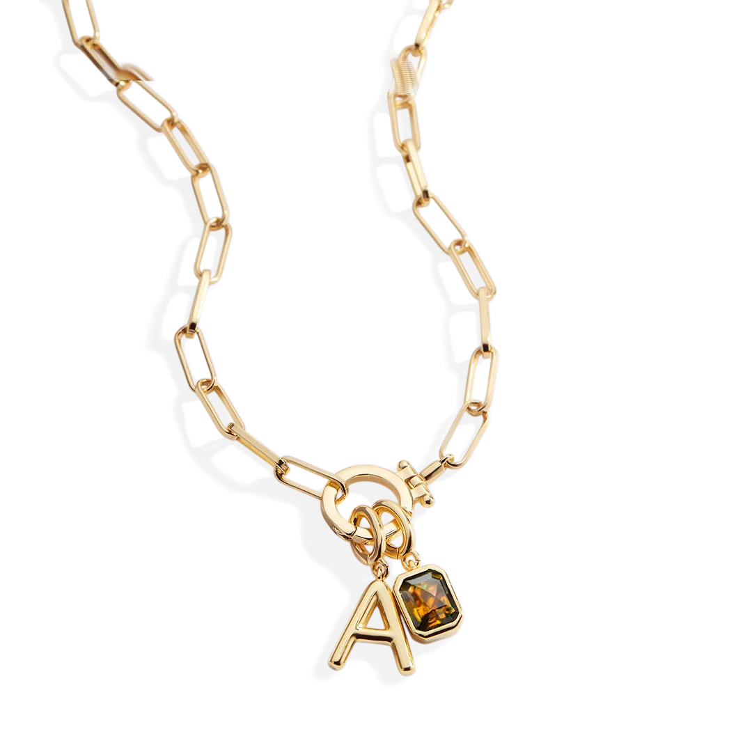 Mint Paperclip Necklace with Initial & Birthstone Charm - Image 58