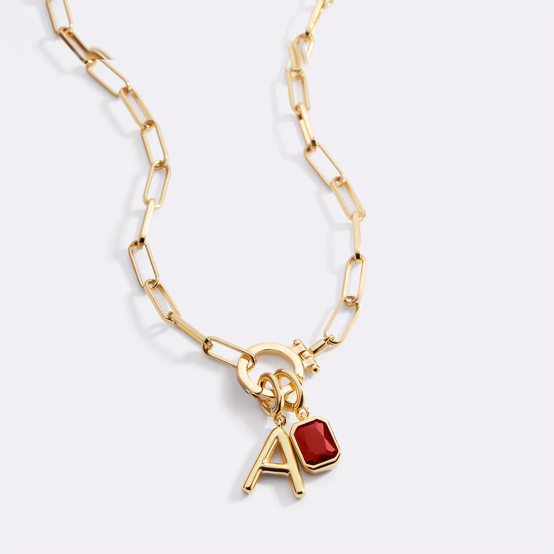 Mint Paperclip Necklace with Initial & Birthstone Charm - Image 6