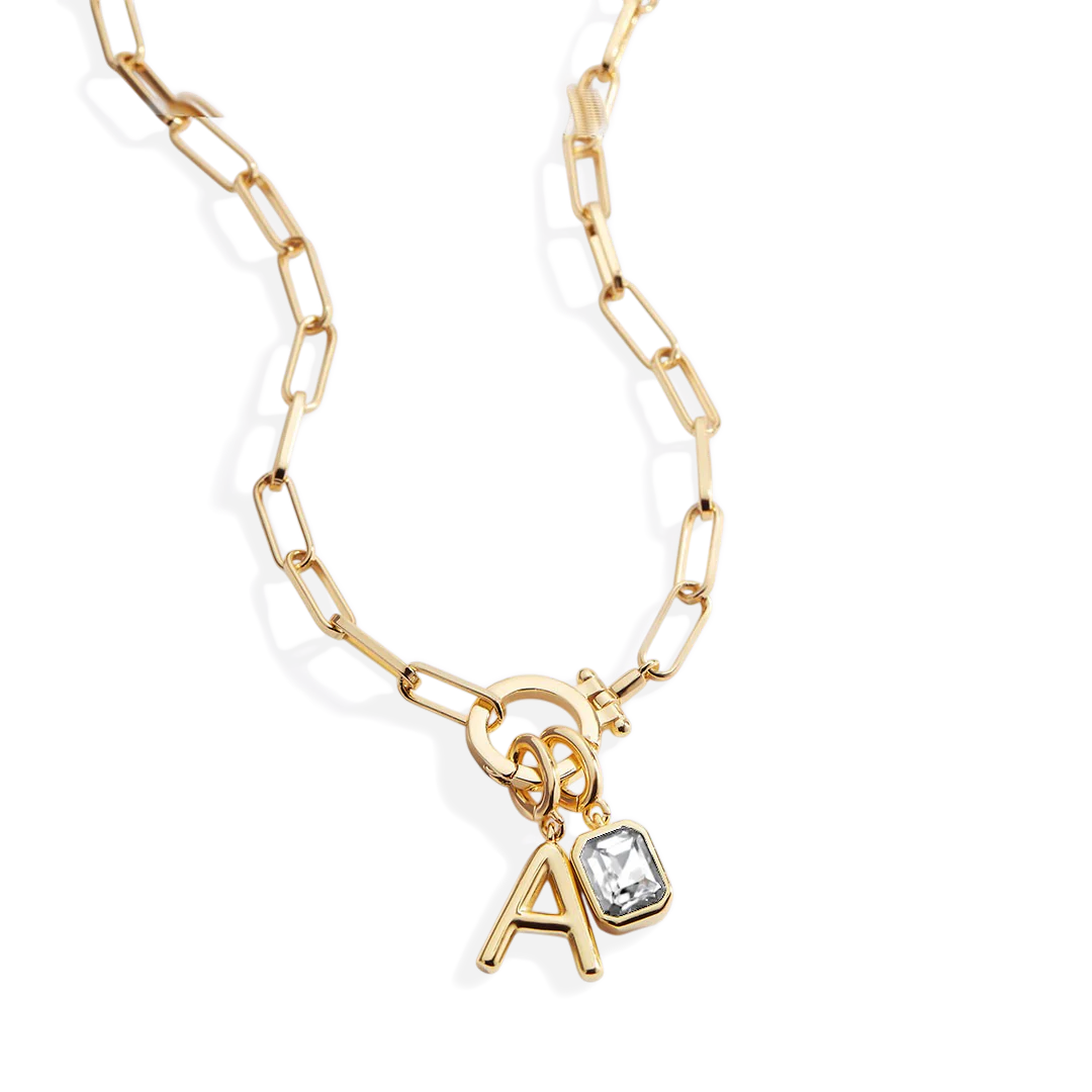 Mint Paperclip Necklace with Initial & Birthstone Charm - Image 61