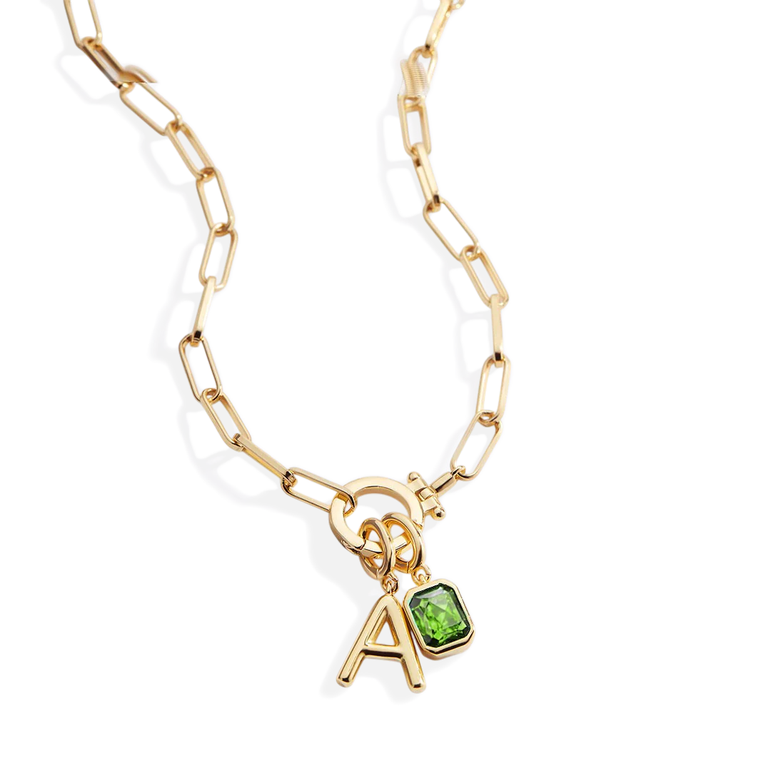 Mint Paperclip Necklace with Initial & Birthstone Charm - Image 62