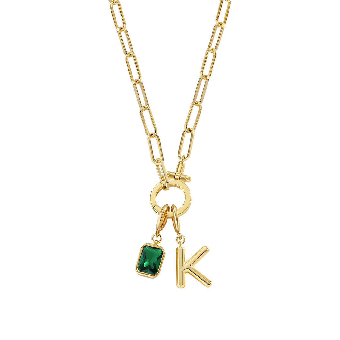 Mint Paperclip Necklace with Initial & Birthstone Charm - Image 7