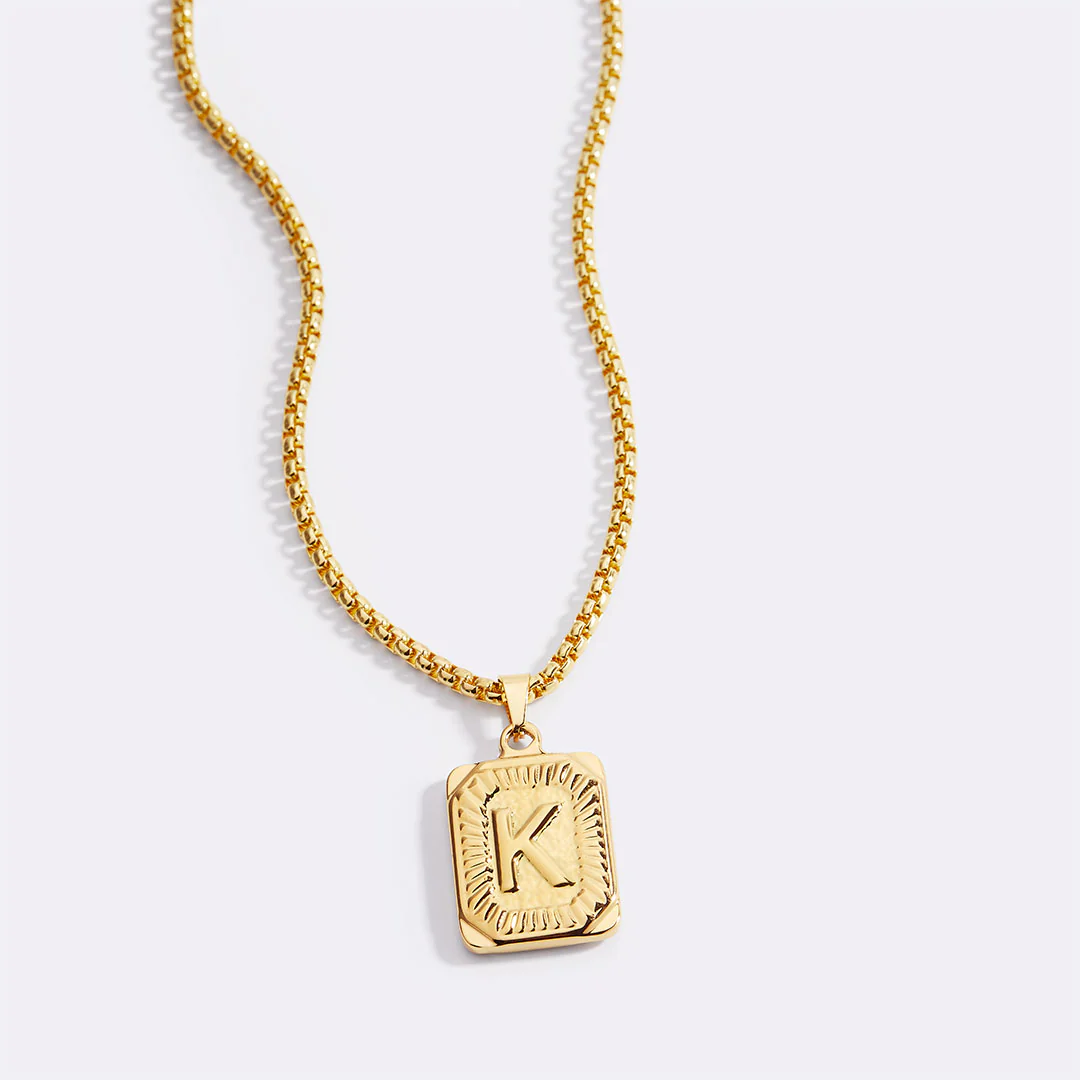 Initial Card Pendant Necklace with Curb Chain - Image 12