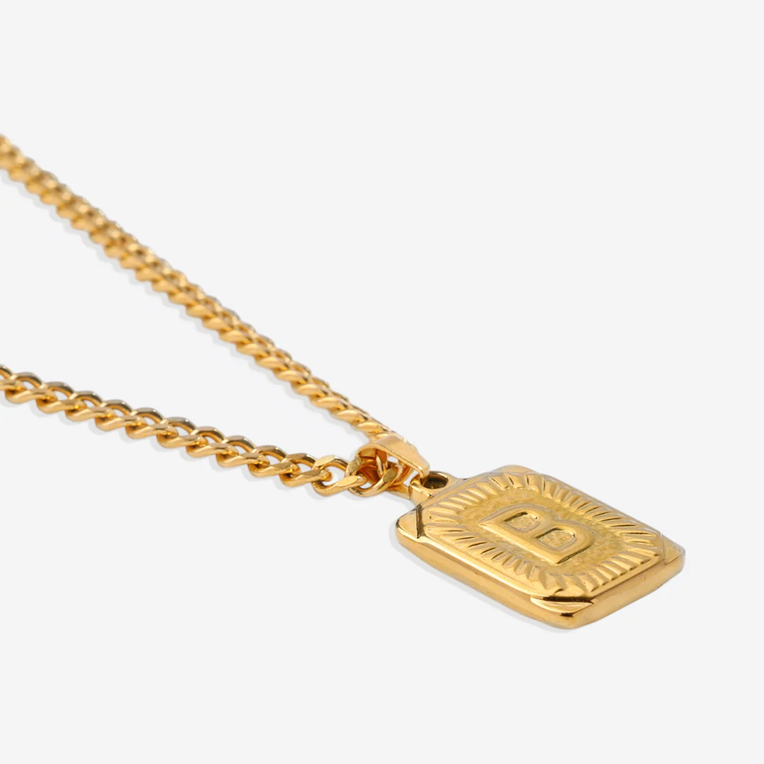 Initial Card Pendant Necklace with Curb Chain - Image 16