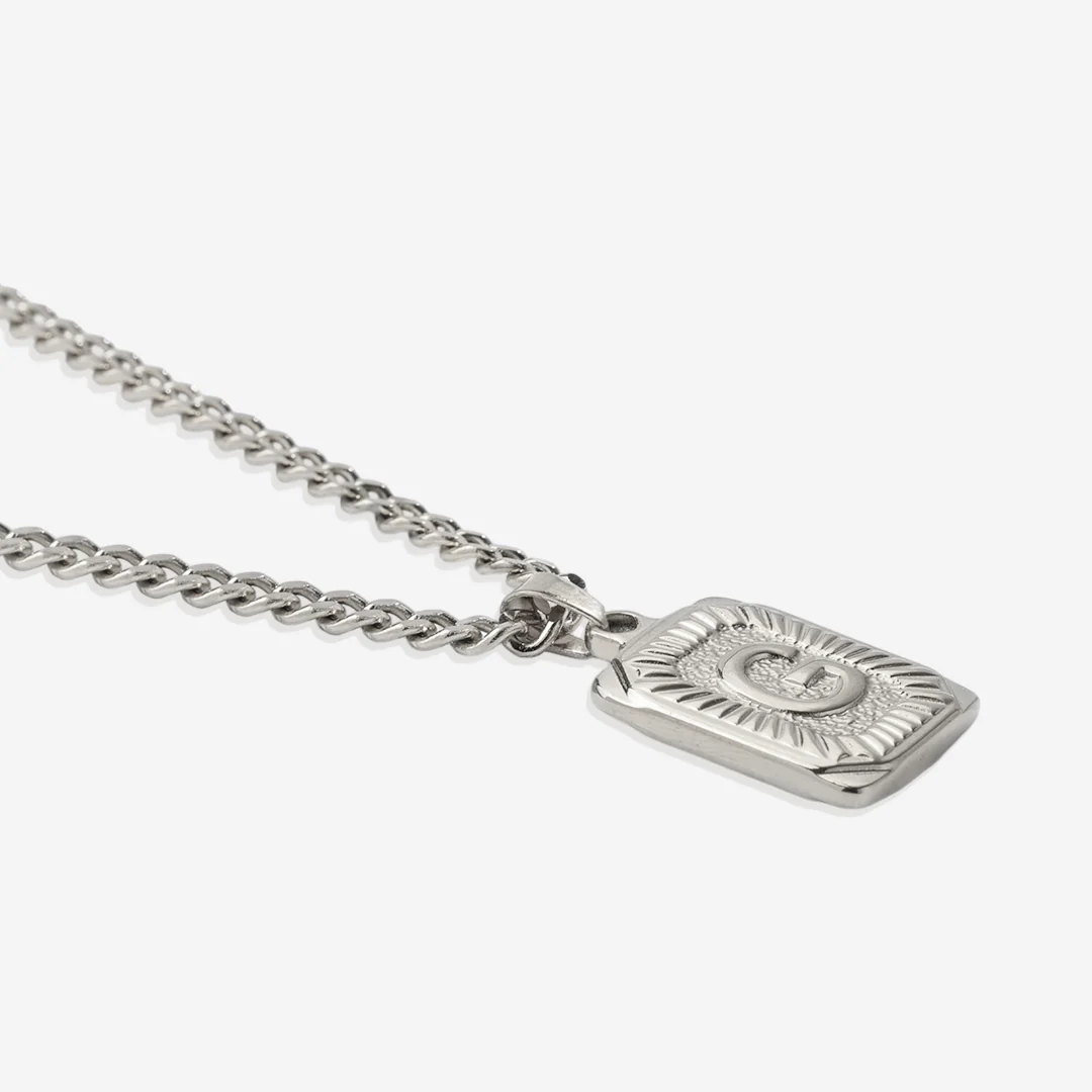 Initial Card Pendant Necklace with Curb Chain - Image 25