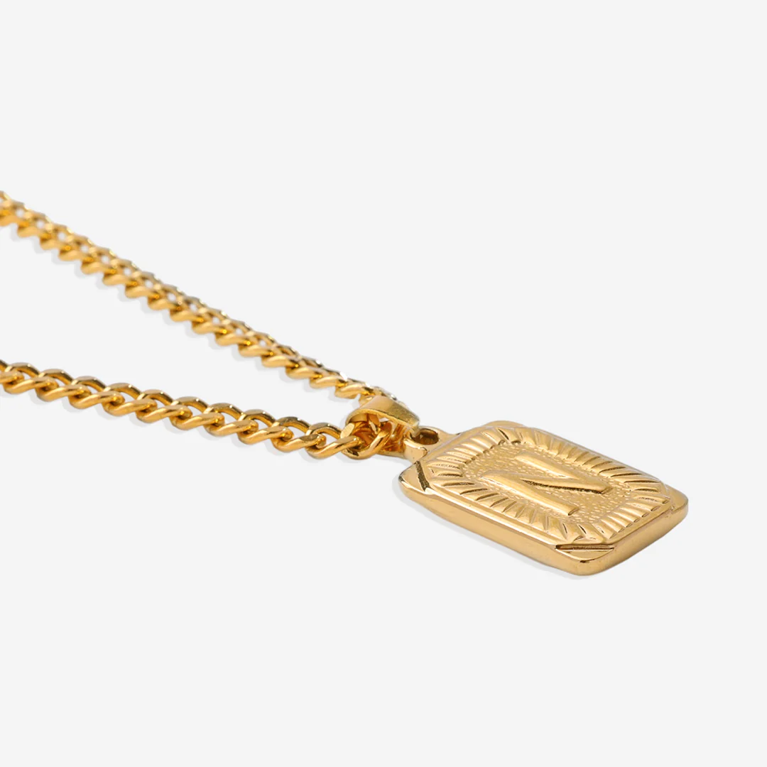Initial Card Pendant Necklace with Curb Chain - Image 39
