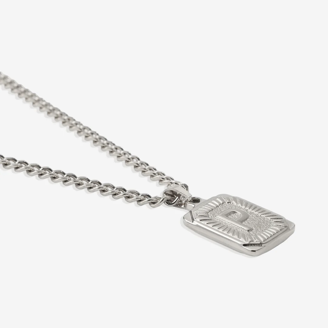 Initial Card Pendant Necklace with Curb Chain - Image 42
