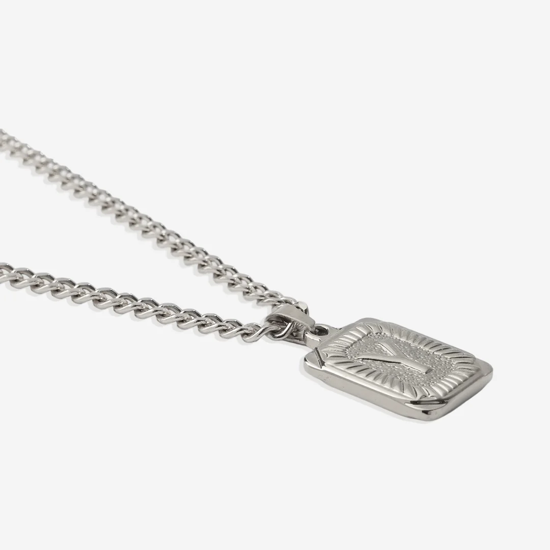 Initial Card Pendant Necklace with Curb Chain - Image 58