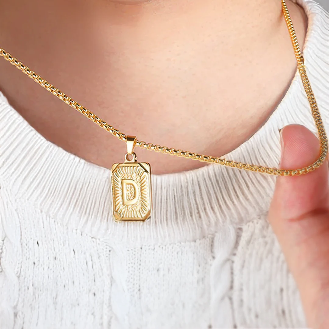 Initial Card Pendant Necklace with Rolo Chain - Image 43