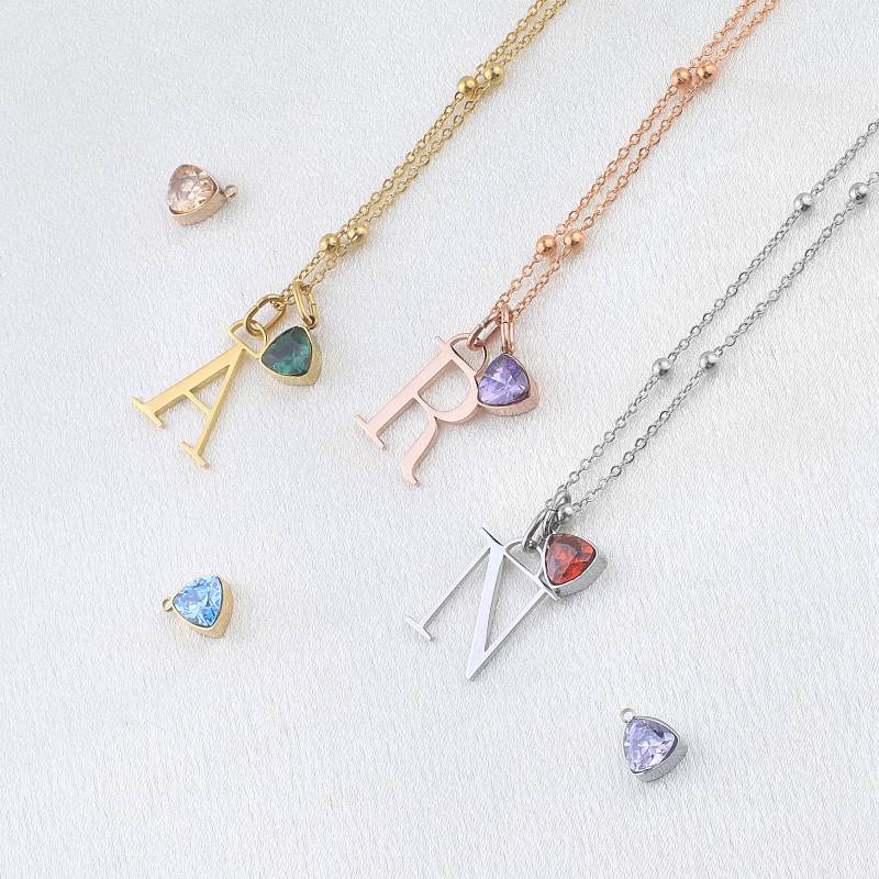 Droplet Birthstone & Initial Necklace - Image 15