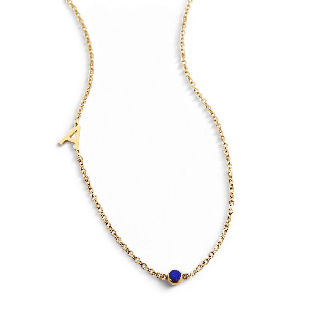 Initial Necklace with Birthstone Accent - Image 103