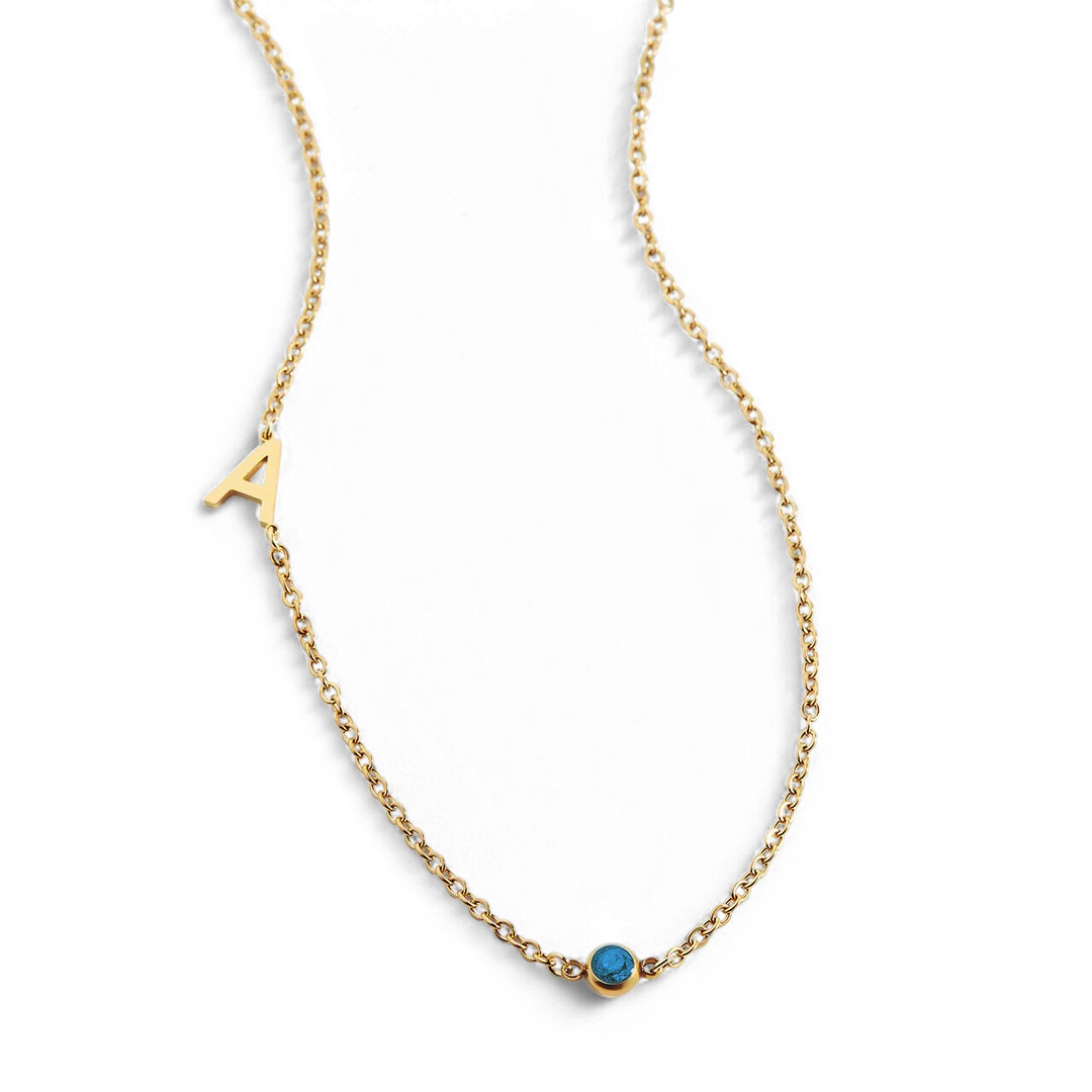 Initial Necklace with Birthstone Accent - Image 107