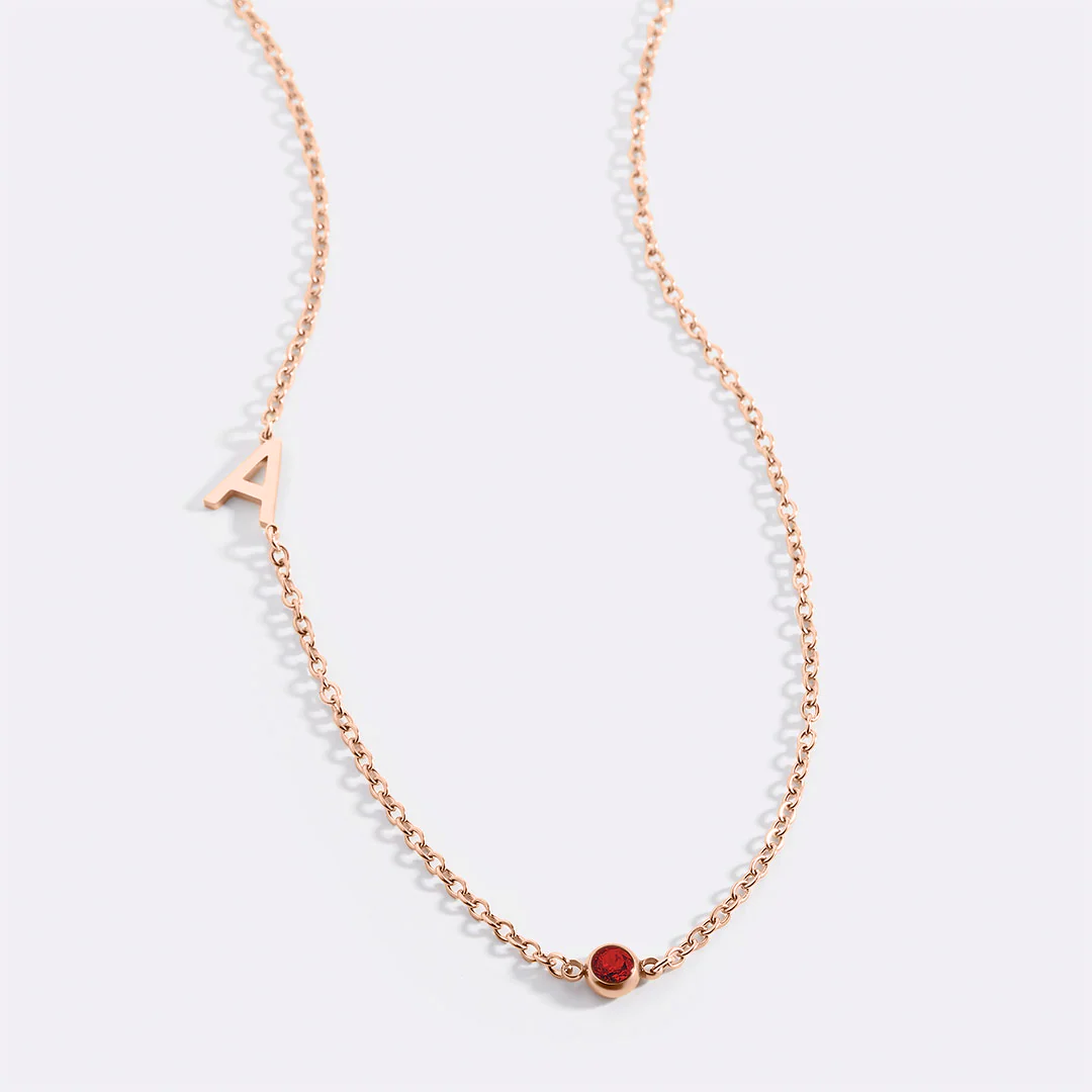 Initial Necklace with Birthstone Accent - Image 20