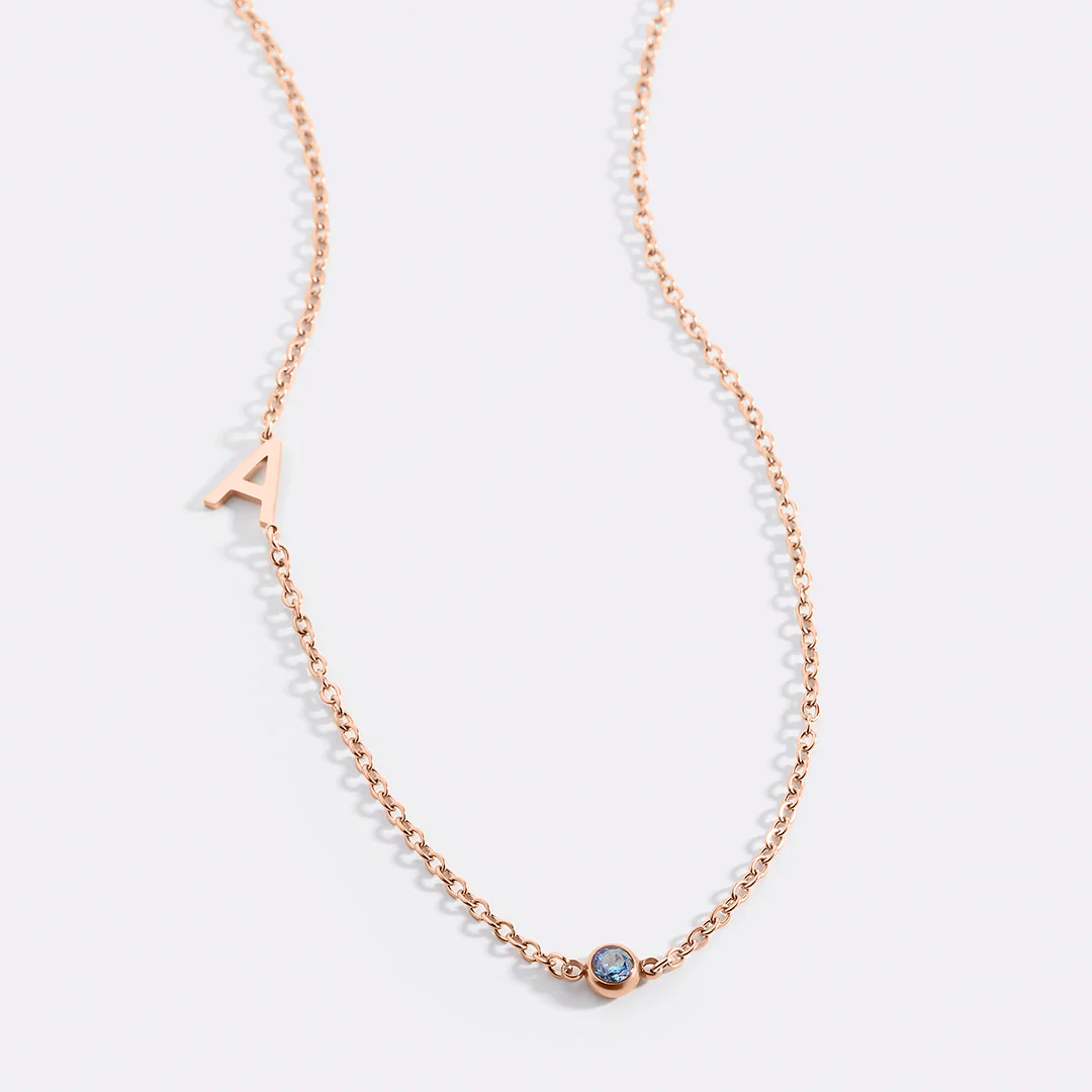 Initial Necklace with Birthstone Accent - Image 29