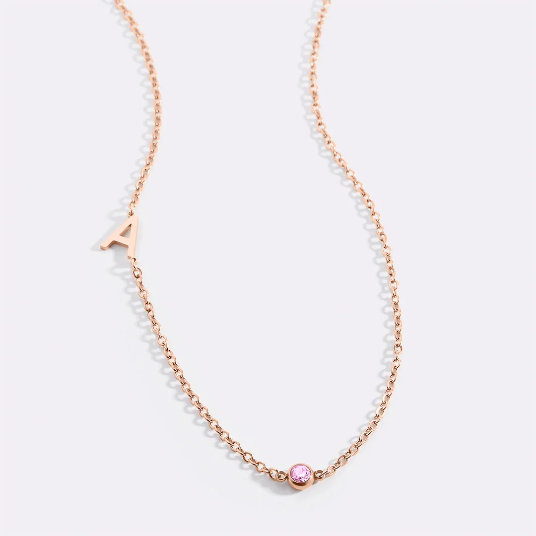Initial Necklace with Birthstone Accent - Image 38