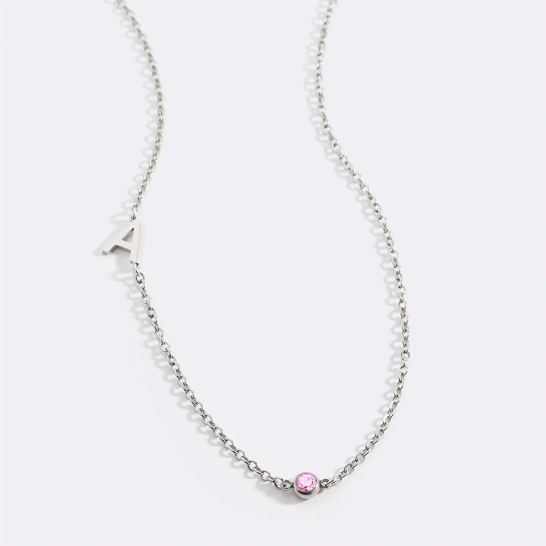 Initial Necklace with Birthstone Accent - Image 39