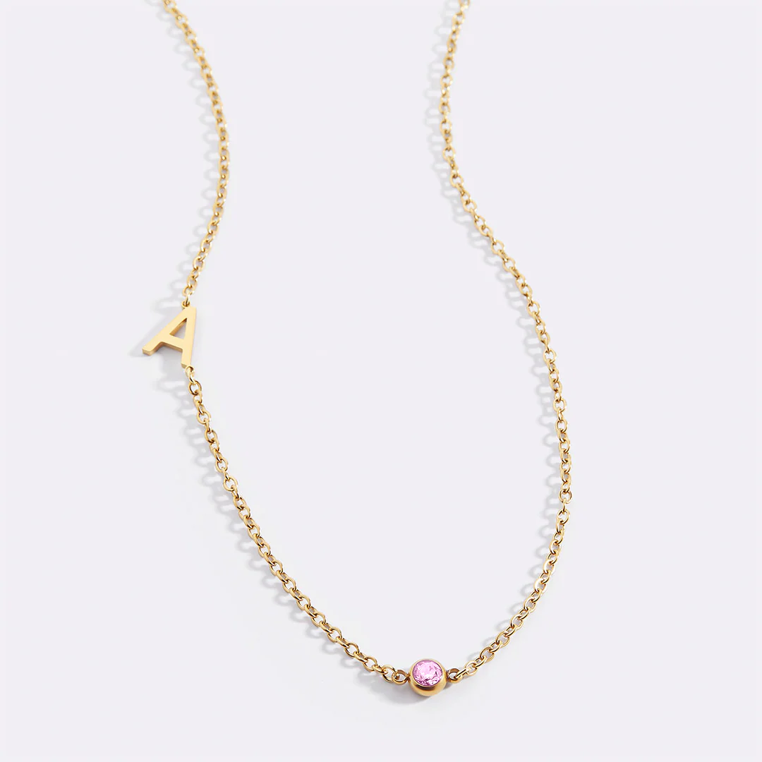 Initial Necklace with Birthstone Accent - Image 40