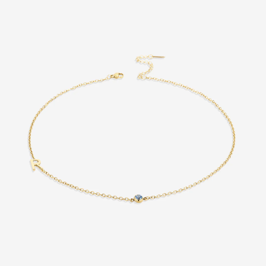 Initial Necklace with Birthstone Accent - Image 45