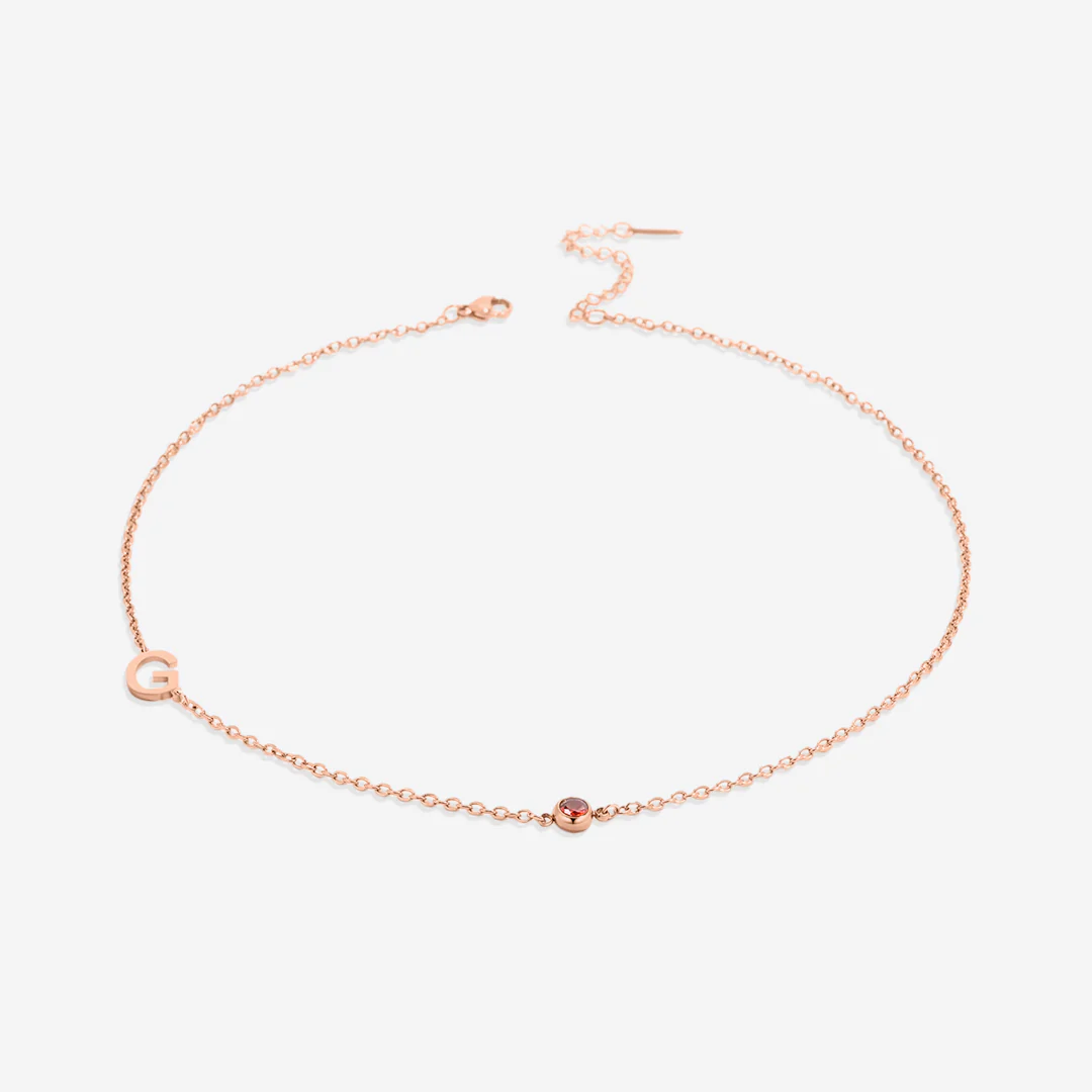 Initial Necklace with Birthstone Accent - Image 55