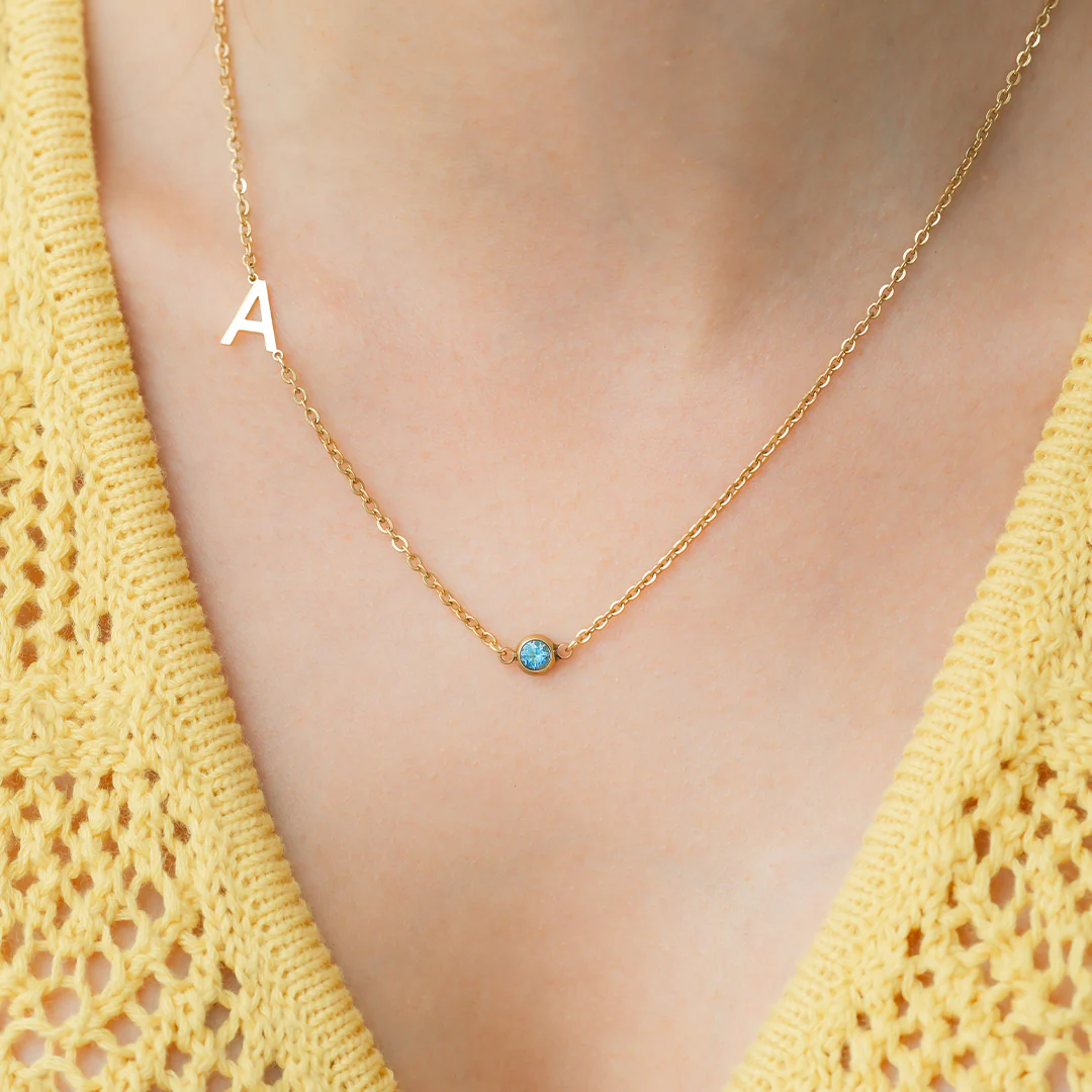 Initial Necklace with Birthstone Accent - Image 56