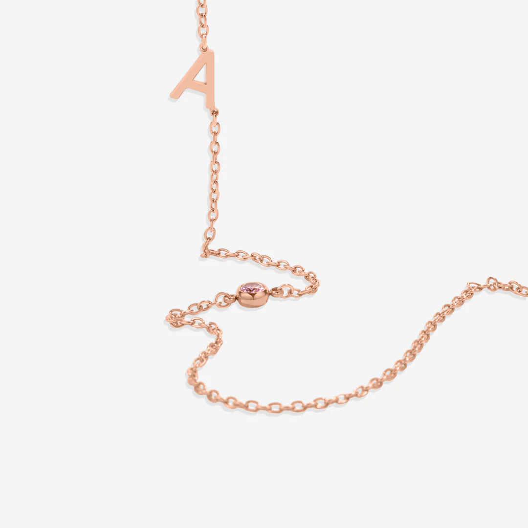 Initial Necklace with Birthstone Accent - Image 57