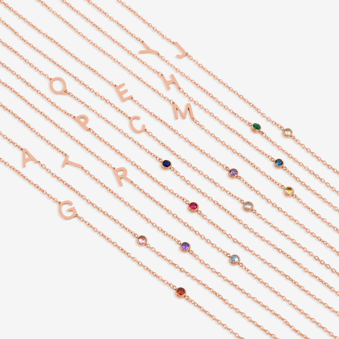Initial Necklace with Birthstone Accent - Image 59