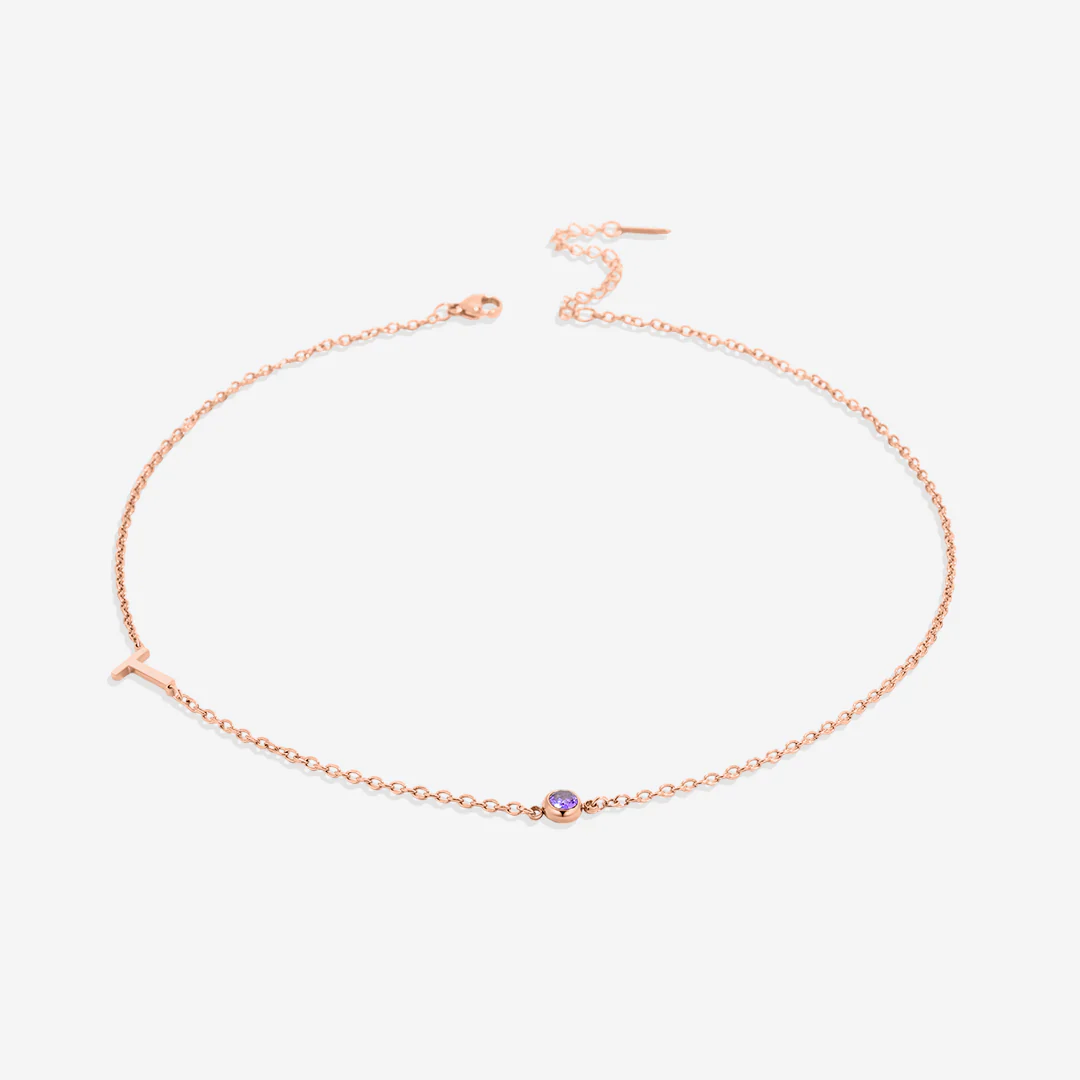 Initial Necklace with Birthstone Accent - Image 61