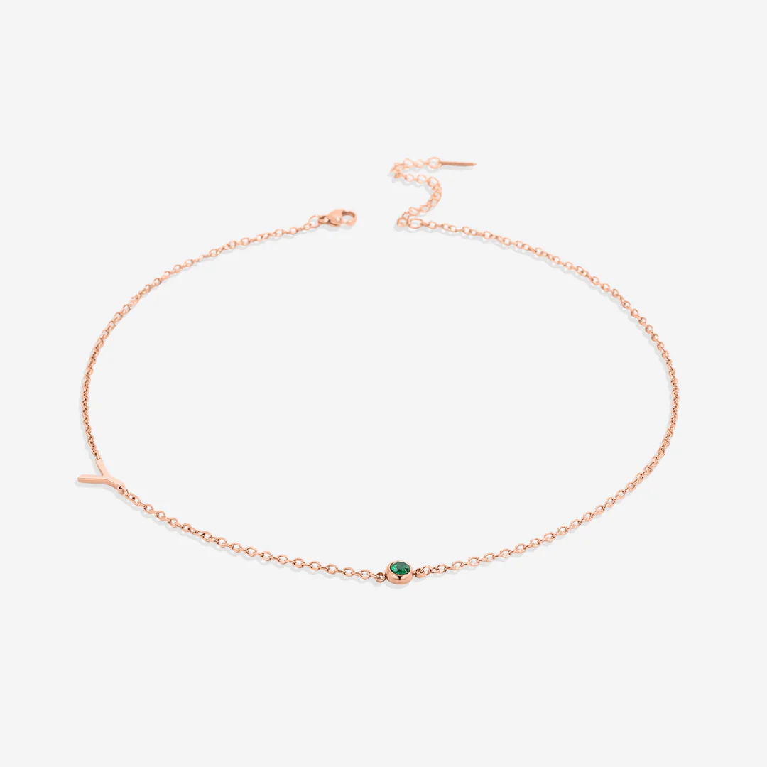 Initial Necklace with Birthstone Accent - Image 64