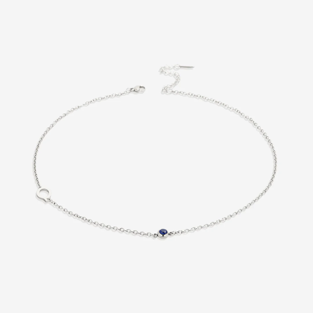 Initial Necklace with Birthstone Accent - Image 86