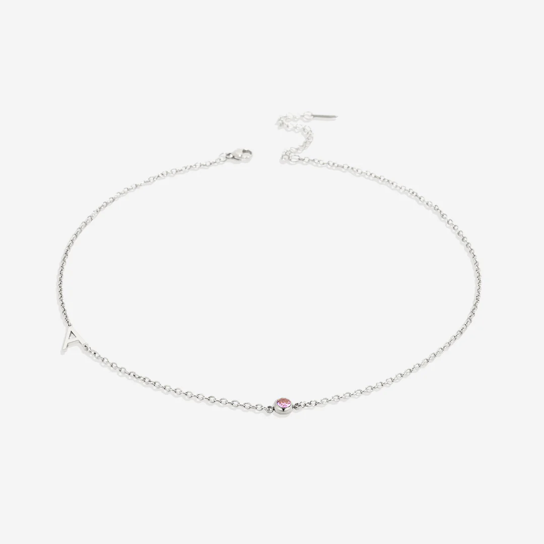 Initial Necklace with Birthstone Accent - Image 87