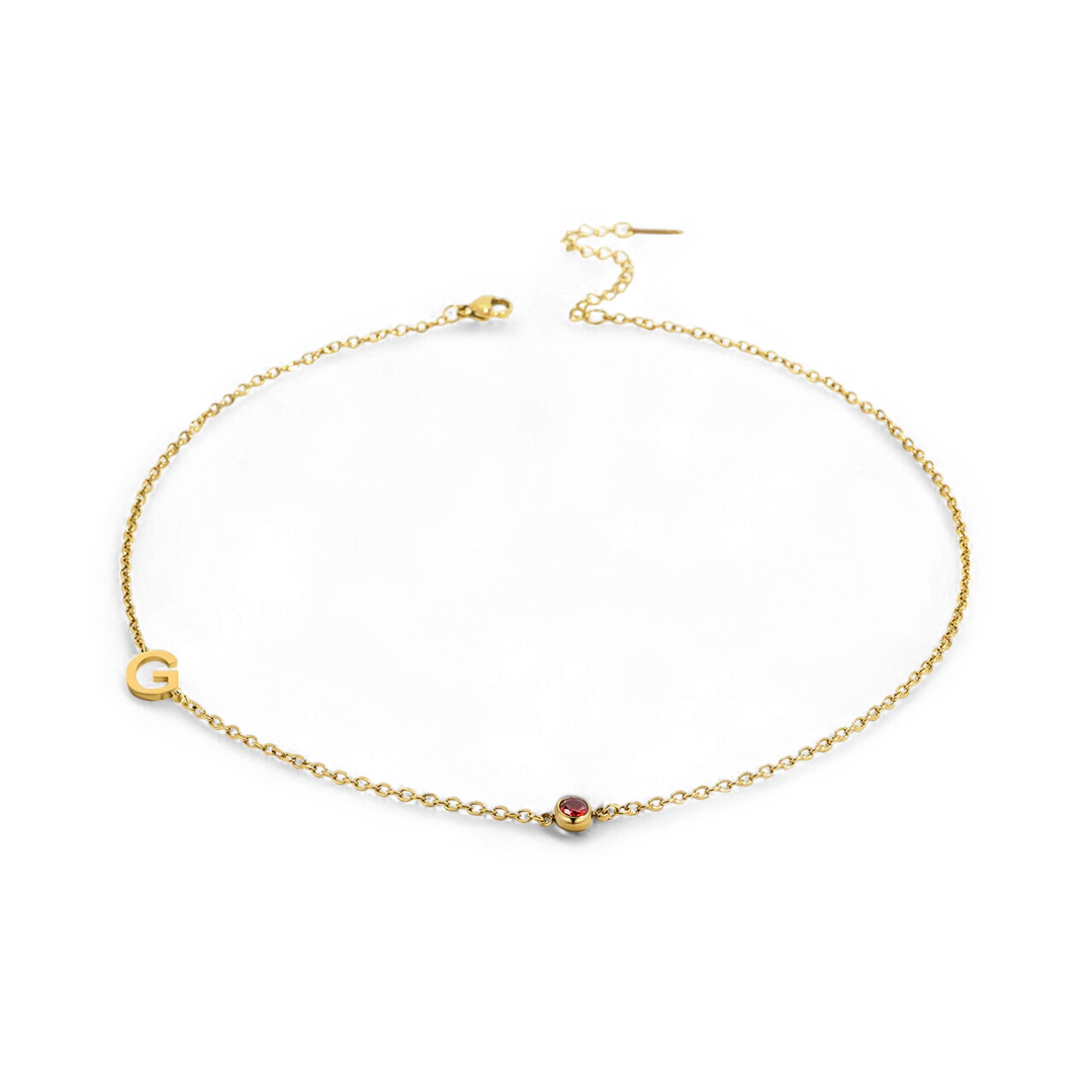 Initial Necklace with Birthstone Accent - Image 93