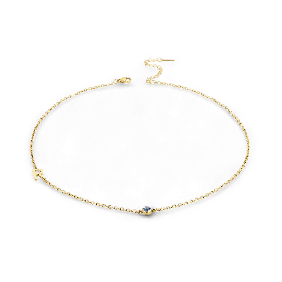 Initial Necklace with Birthstone Accent - Image 96