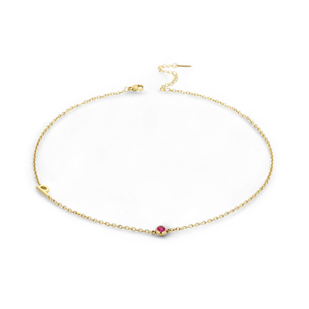 Initial Necklace with Birthstone Accent - Image 97