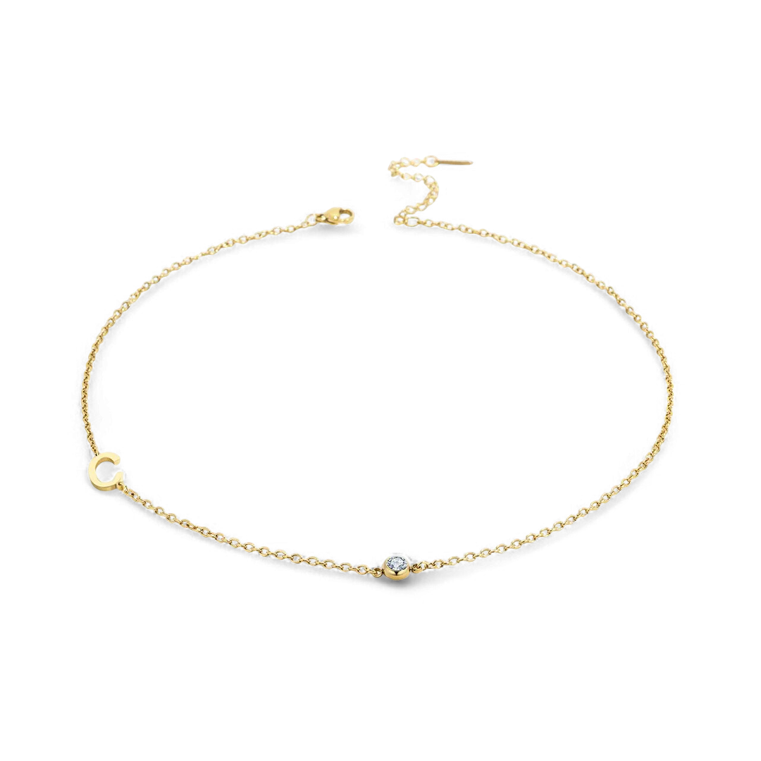 Initial Necklace with Birthstone Accent - Image 99