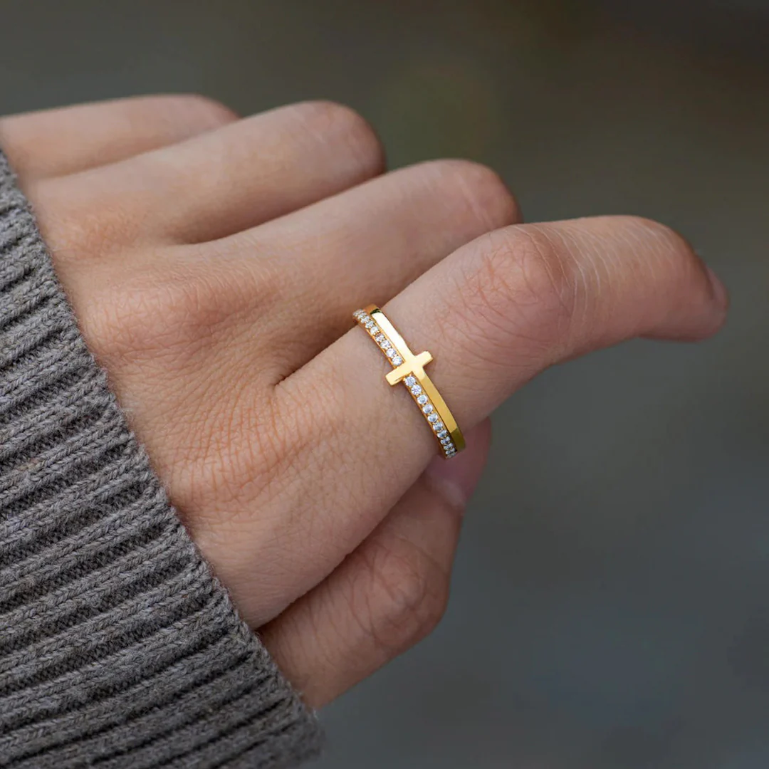 Let God Be In Control Golden Cross Ring - Image 8