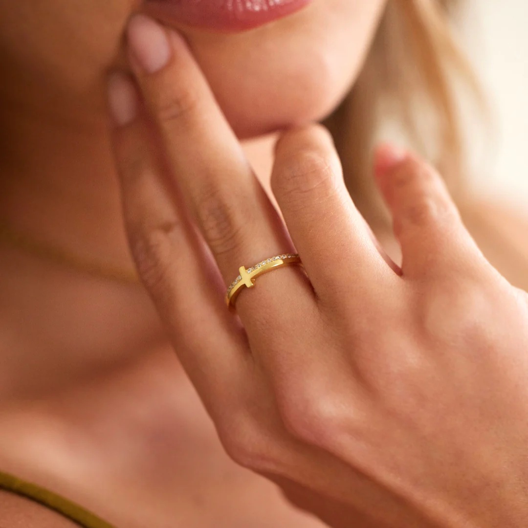 Let God Be In Control Golden Cross Ring - Image 9