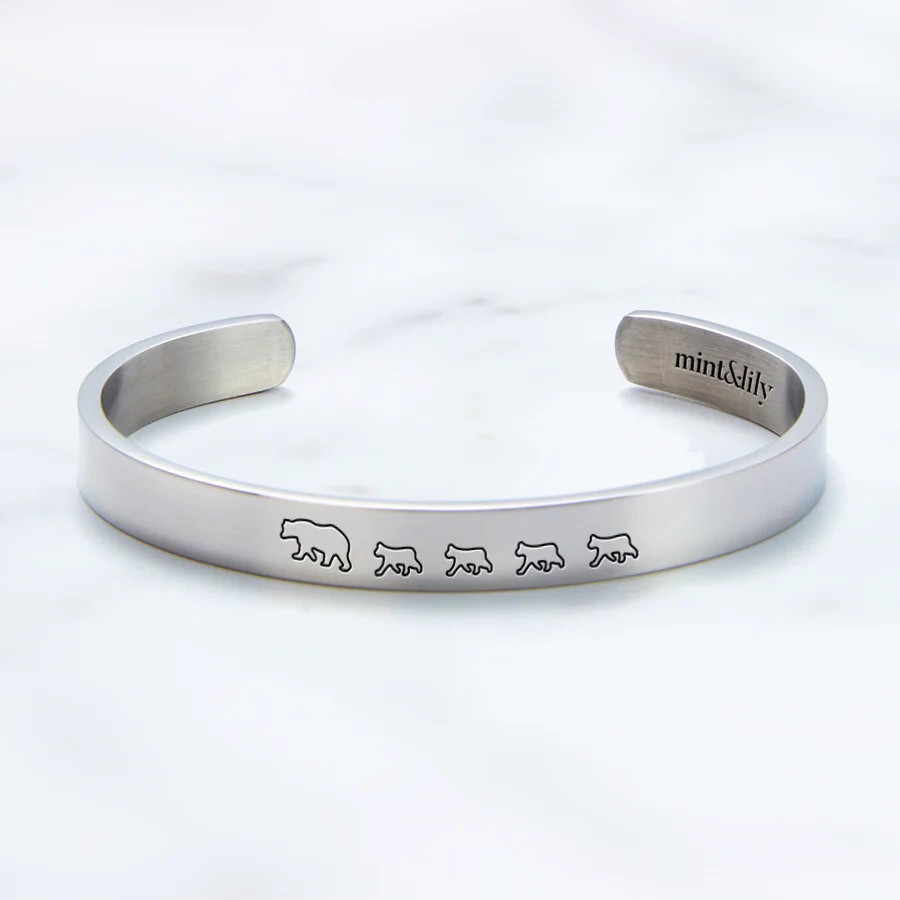 Mama Bear & Her Baby Bears Engraved Cuff Bracelet - Image 76