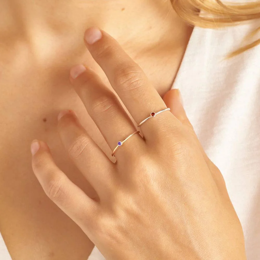 Minimalist Bezel-Set Birthstone Stacking Band - Image 4